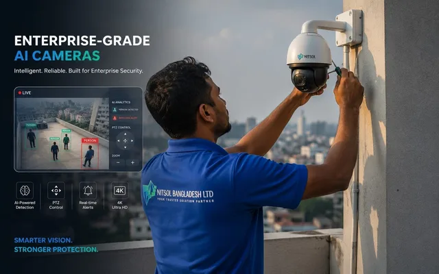 Enterprise-grade AI camera unit built for continuous outdoor monitoring