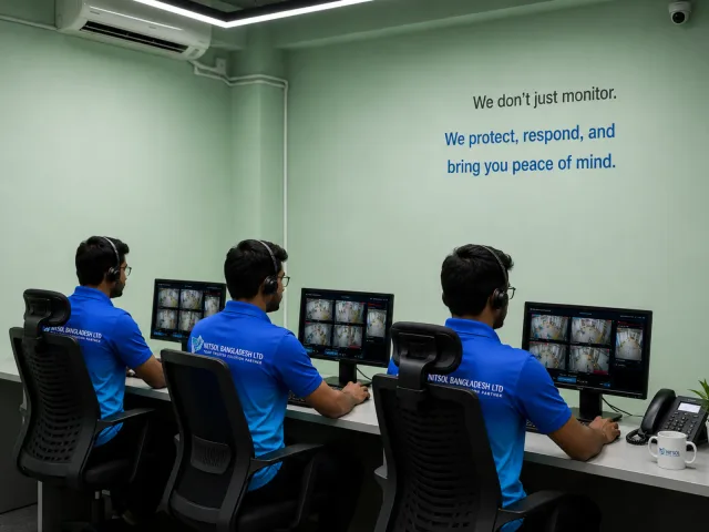 Nitsol 24/7 monitoring operations room with AI surveillance on warehouse cameras