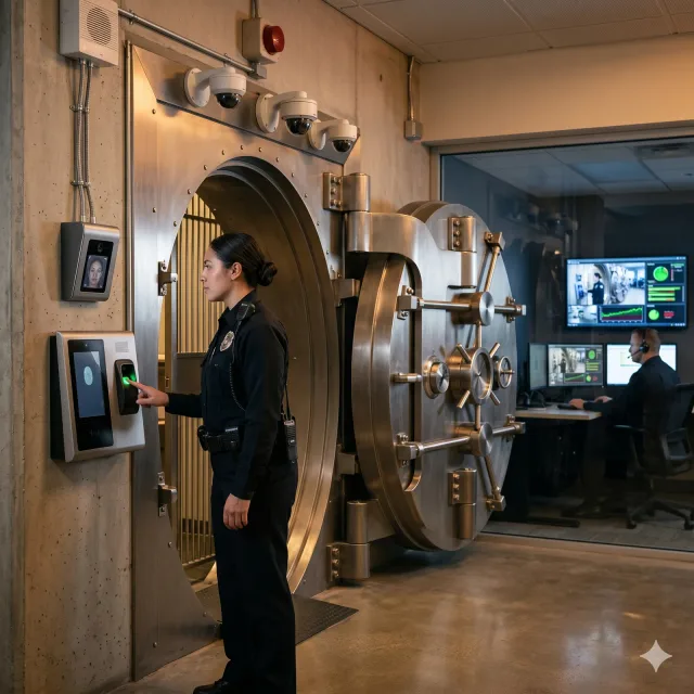 Bank vault door with monitored access control